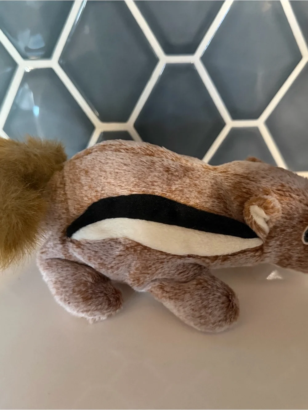 TY Brown and Cream Plush Chipmunk “Chipper” Beanie Baby with Black Stripe